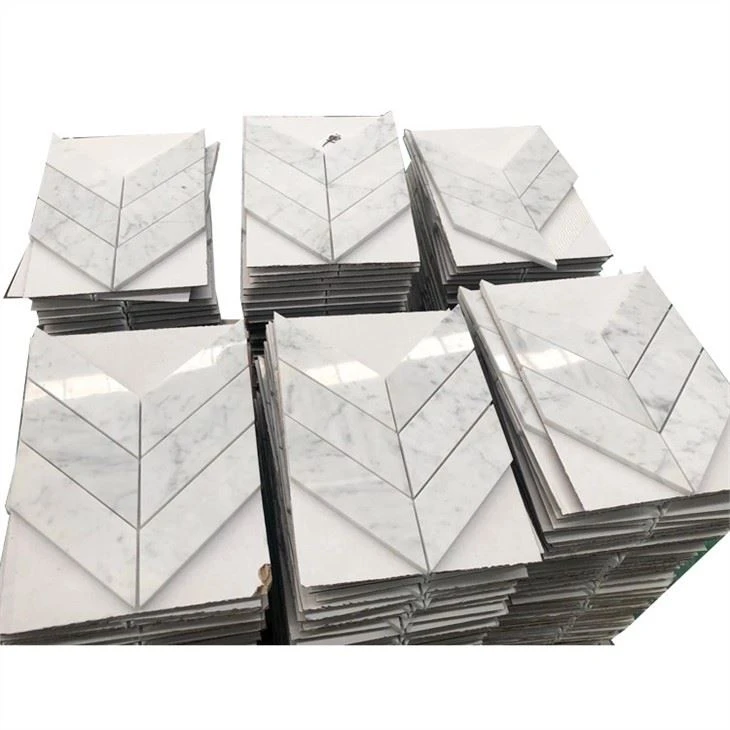 White Marble Tiles Herringbone Mosaic For Interior Floor And Wall Decoration